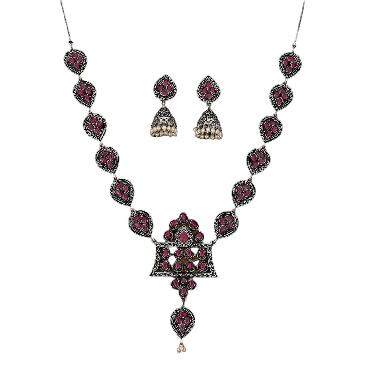Indian Oxidized Jewelry Boho Tribal Jewelry Indian Long Necklace Bohemian Jewelry Afghani Tribal Tassel Long Ghungroo Necklace Earrings Set Choker Necklace Fashion Jewelry